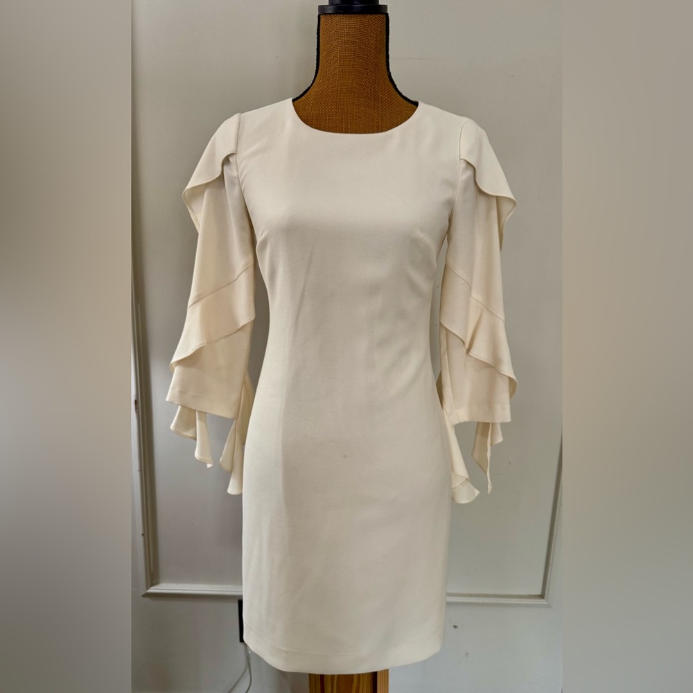 Antonio Melani‎ Bjorn Ruffle Sleeve Sheath Dress Ivory Size 0 | Elegant Bridal